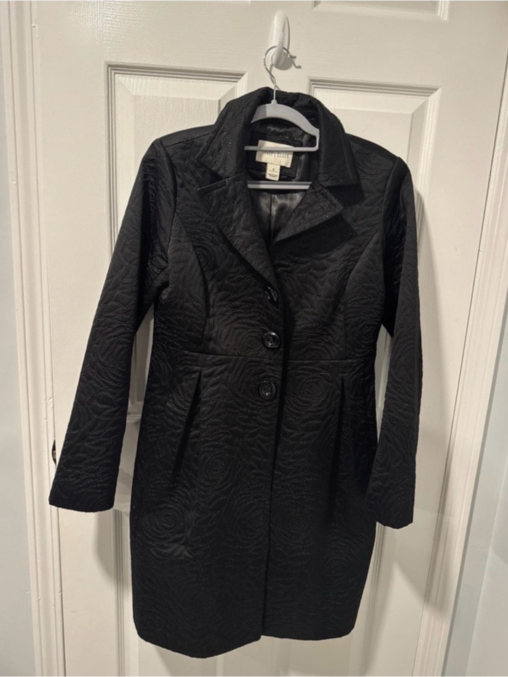 WHBM New York Black Rose Textured Button-Front Coat Size Sm